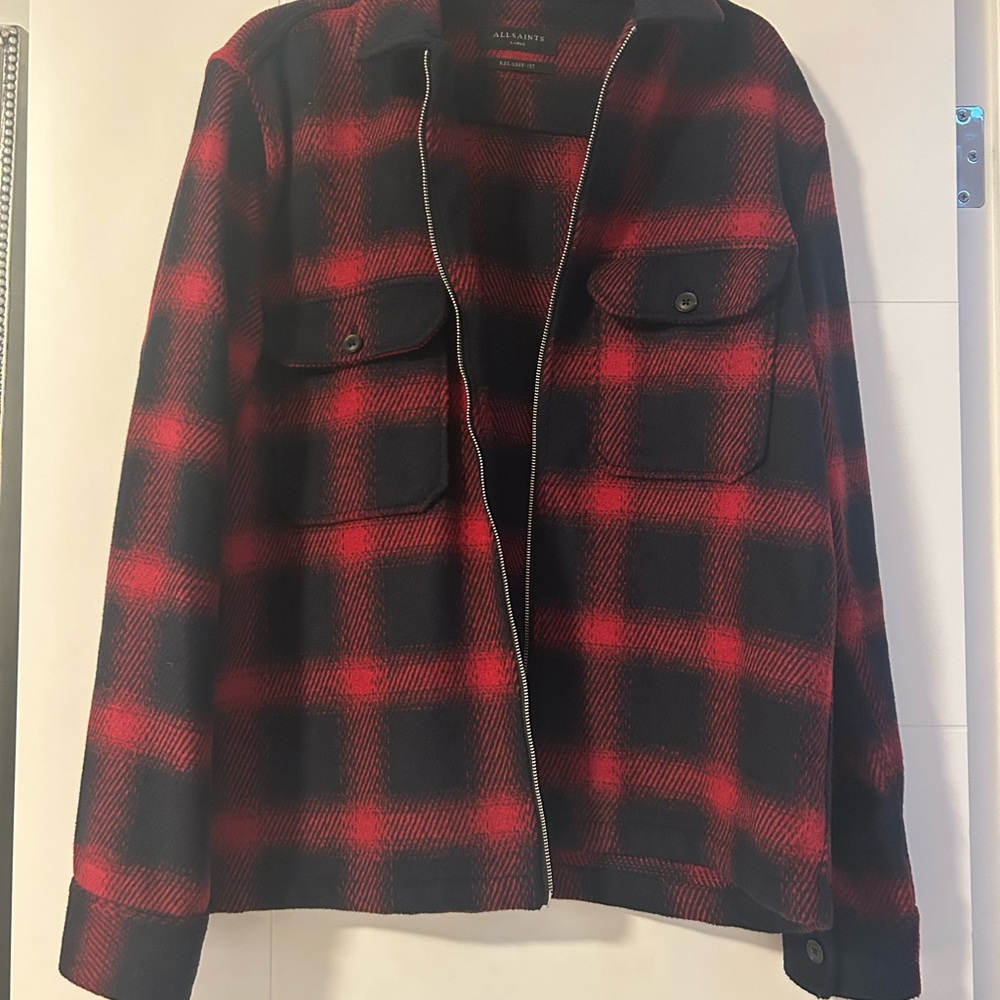All Saints Red and Black Plaid Jacket